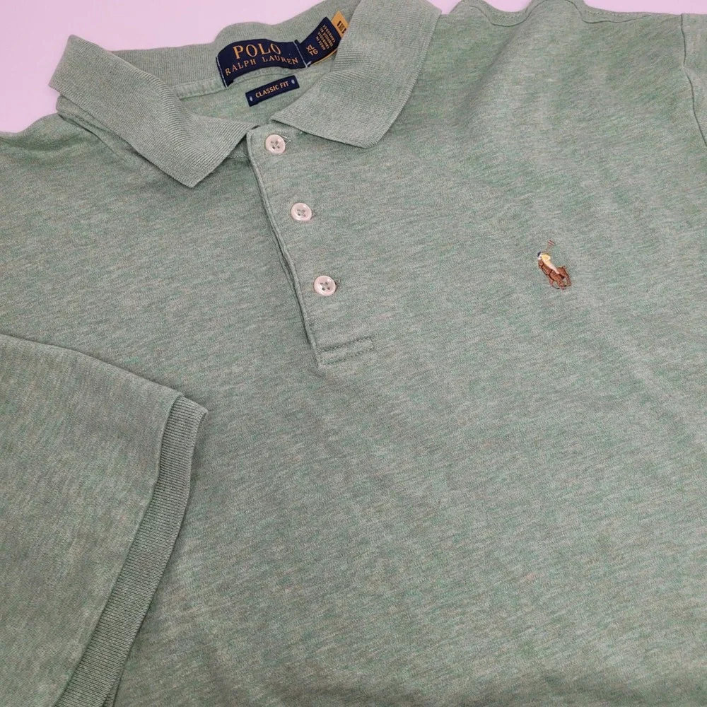 Polo Ralph Lauren Polo Shirt Mens XL Green Excellnt Classic Fit Heathered Cotton